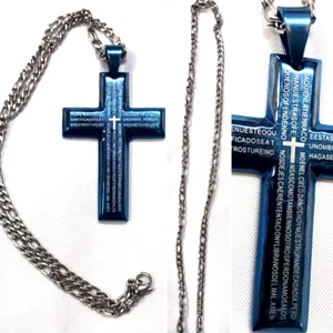 ORACIÓN DE SEÑORES CRUZ AZUL EN ESPAÑOL CON CADENA DE PLATA 16" - Imagen 1 de 10
