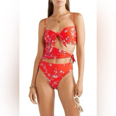 NICHOLAS Bikini UK M Orange Bandeau Floral Convertible One Piece - Image 1 of 4