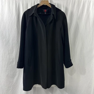 Gallery Petite Black Overcoat Trench Jacket Womens Size PL Hooded Lined Classic - Image 1 of 4