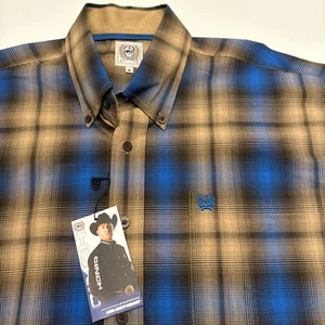 Cinch Western Plaid Button Down Shirt Size M Long Sleeve Rodeo Blue Brown NEW - Picture 1 of 12