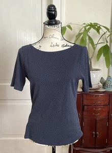 Lauren Ralph Lauren Damen T-Shirt Navy Polka Dot U-Boot Neck Kurzarm Gr. L - Bild 1 von 12