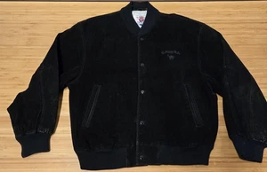 Vintage Camel Styles Jacket Mens Large Black Suede Varsity Bomber Joe Camel 90s - Picture 1 of 8