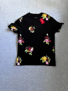GUESS T-Shirt Medium.Jack schwarz bunt Rosen 100% Baumwolle bestickt NEU - Bild 1 von 8