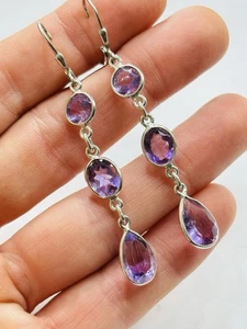Silver and amethysts earrings never worn 65 mm - Picture 1 of 4