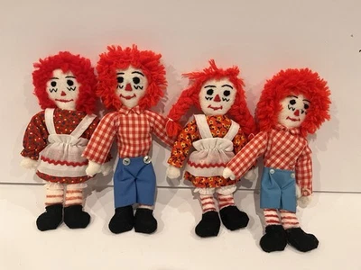 "Dos muñecas vintage de tela de 8"" RAGGEDY ANN y dos ANDY coleccionables para decoración artesanal" Foto 1 de 4