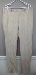Pantalone Tommy Hilfiger uomo 36x34 beige 100% lino gamba dritta piatto davanti chino - Foto 1 di 7
