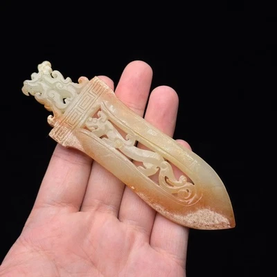 Древний кулон в форме меча нефритового дракона и феникса китайской династии Хань - Изображение 1 из 4