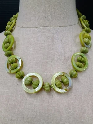 Collar llamativo con cuentas de cristal concha verde plata de ley 925 broche 18-21" Foto 1 de 4