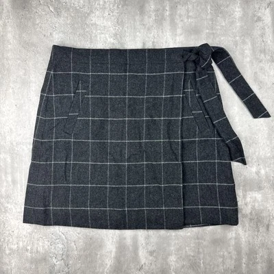 Falda J Crew para mujer 8 negra gris envolvente mini mezcla de lana franela bolsillos ventana Foto 1 de 4