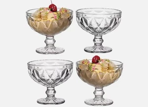 4 Piece Set Ice Cream Cup Sundae Glass Footed Dessert Bowls Fruit Cocktail Set - Picture 1 of 6