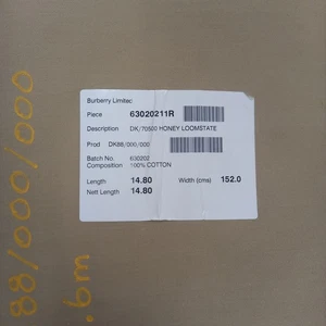 Burberry Fabric Honey Loomstate Cotton Beige Textile Material W 152cm x 13m - Picture 1 of 18