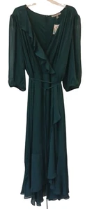 Danny & Nicole 20W grün Rüschen Wickelkleid 20W transparent gefüttert HiLow 3/4 Arm I10 - Bild 1 von 13