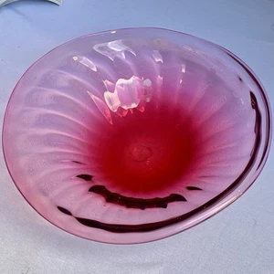 Ciotola vetro artistico rosa vintage anni 90 soffiata a mano firmata Shauna Watkins 10,5” attraverso - Foto 1 di 17