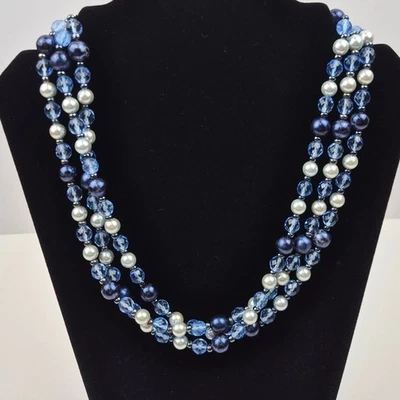 Joan Rivers NWOT 18" Blue White Multi Strand Faux Pearl Necklace Signed Cocktail - Image 1 of 4