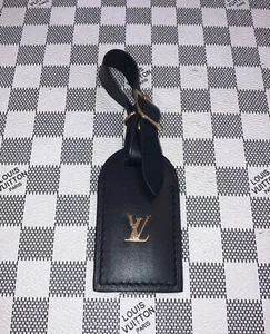 Authentic Louis Vuitton luggage tag black leather W Golden LV & Gold Hardware. - Picture 1 of 11