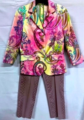 ETRO Milano IMPRESIONANTE Traje de Dos Piezas Seda Rosa Paisley Mujer Chaqueta Pantalones Talla 6 Foto 1 de 4