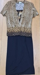 Joseph Ribkoff Outfit Black Brown Dress Jacket Suit Giraffe Animal Print Size 14 - Picture 1 of 12