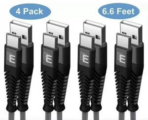 4-Pack Beam Electronics 6.6ft Nylon Braided USB Type C Cables Grey - Picture 1 of 7