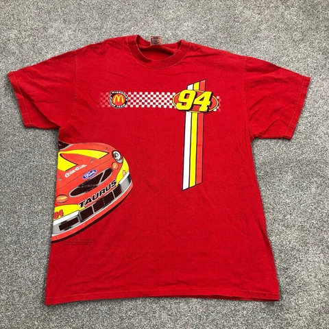 Vintage Bill Elliott Shirt Men Large Red Tee McDonalds Nascar Racing Big Logo Cover