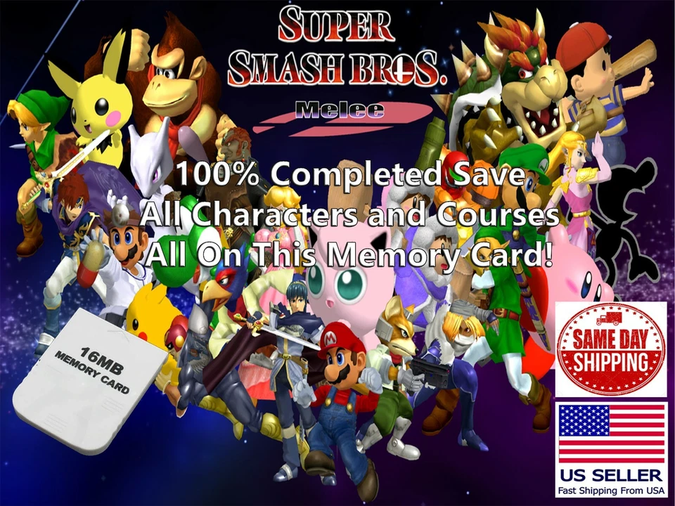 Unlocked Super Smash Bros Melee GameCube Memory Card 100% All Characters File - Image 1 of 1