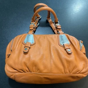 B Makowsky Vintage Camel Brown Premium Pebble Grain Leather Designer Handbag - Picture 1 of 15