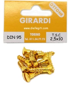 VITE A LEGNO IN OTTONE TESTA SVASATA C/CALOTTA mm2,5x10 - DIN 95 (GOCCIA SEGO) - Foto 1 di 1