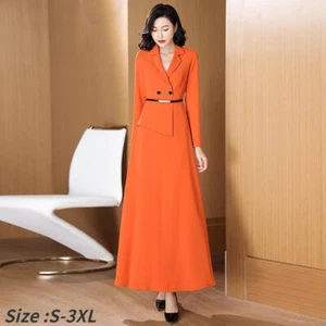 Mujeres Maxi Vestido Botón Cuello en V Cinturones Formal Noche Cóctel Formal Trabajo - Imagen 1 de 16