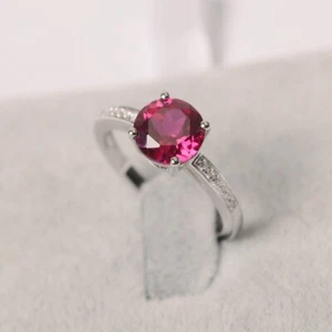 Solitaire Pink Ruby Women Ring Lab Created Gemstone 925 Sterling Silver Ring - Picture 1 of 4