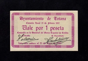 F.C. TOTANA (MURCIA) , 1 PESETA 1937 , SIN NUMERACIÓN , S/C . - Imagen 1 de 2