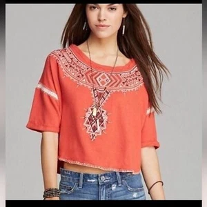 Free People Avalon Coral southwestern Aztec crochet oversized coastal cowgirl M - Picture 1 of 9