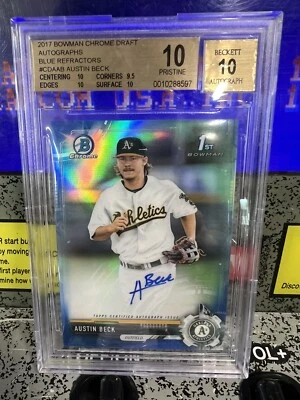 2017 Bowman Chrome Draft Austin Beck Blue Refractor /150 Graded BGS 10 Auto 10 - Image 1 of 4