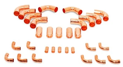 FLOTREK 3/8" & 3/4" OD HVAC Long Radius Copper Kit - (5) Coupling , (5) 90's, (5) Street