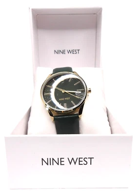 ¡¡NUEVO!! Reloj redondo para mujer NINE WEST, dorado/verde, correa de cuero, nuevo con etiquetas/1996 CHCM Foto 1 de 4