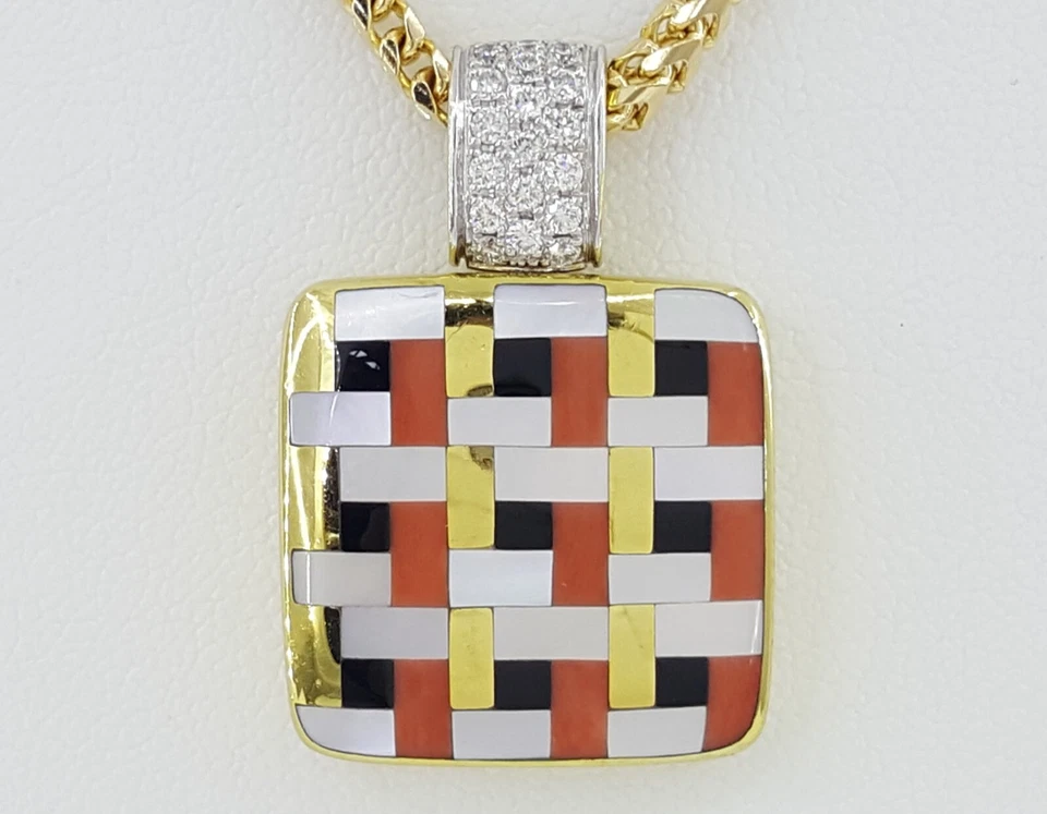 Asch Grossbardt Multi-Gemstone Square Diamond Necklace 0.3 ct 14K 30 Grams - Image 1 of 4