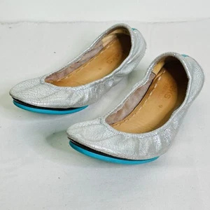Corbatas Mujer Ballet Planas Talla 9 Pantalla Plateada Cuero Zapato de Viaje Plegable - Imagen 1 de 7