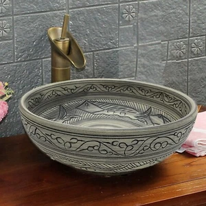 Antik Fisch Blumenmuster Kasbah Badezimmer Keramik Arbeitsplatte Waschbecken Waschbecken - Bild 1 von 21