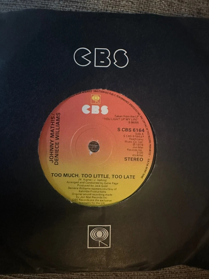 Johnny Mathis & Denise Williams-Too Much, Too Little, Too Late (7” Single 1978) - Image 1 of 1