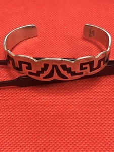 VINTAGE MEXICO STERLING SILVER 925 BLACK ENAMEL CUFF BRACELET - Picture 1 of 8