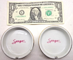 2 posacenere vintage Spago ristorante ceramica bianca scritte rosa e bordo lamina tono oro - Foto 1 di 4