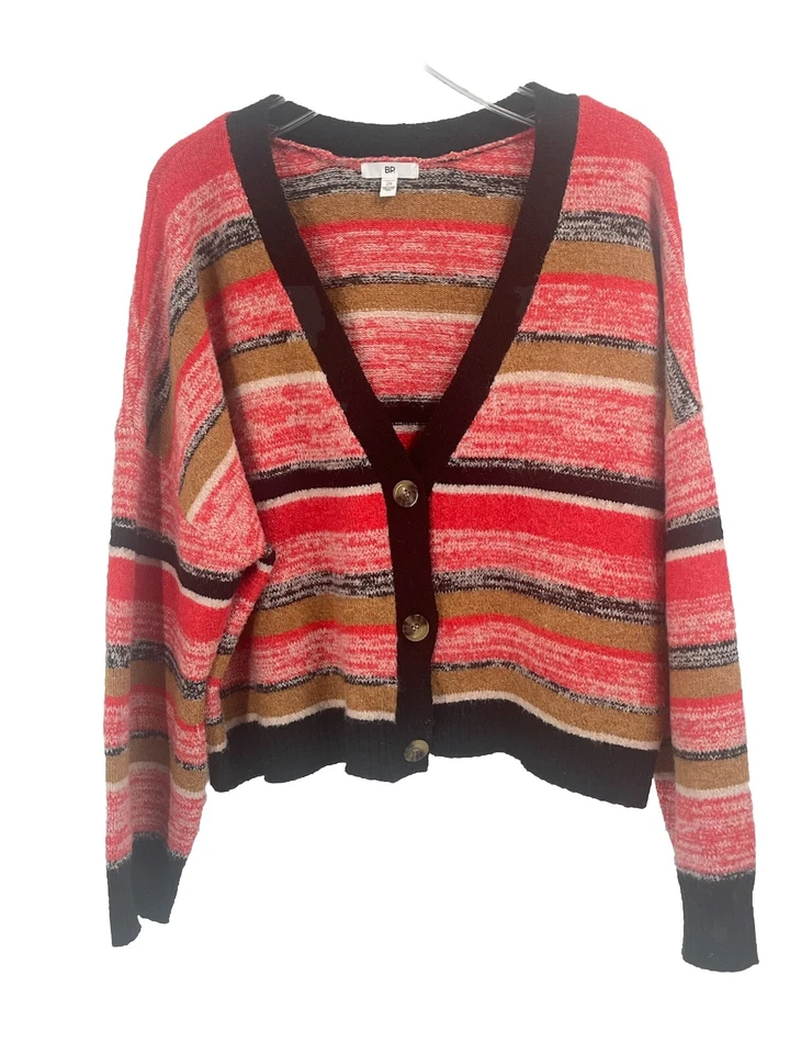 Cárdigan corto a rayas BP botón talla 2X Foto 1 de 4
