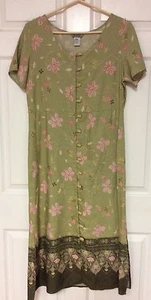 Stonebridge Womens Dress Size 10P Green Pink Floral Linen Rayon 117 - Picture 1 of 6