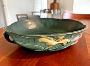 Roseville Pottery Zephyr Lily 1177-12 Console Bowl Green 11” Rim Chips Flakes - Picture 1 of 15