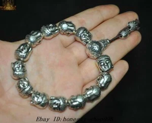 Tibet temple Tibetan silver Sakyamuni Buddha head Exorcism amulet Bracelet - Picture 1 of 7