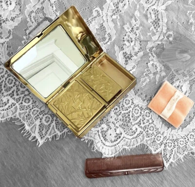 Vintage  Gold Tone Carryall Purse Compact Clutch - Image 1 of 4