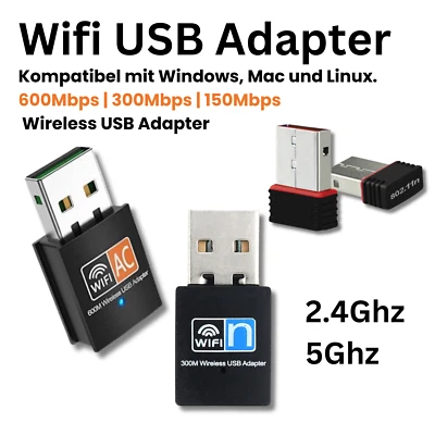 USB Stick Wifi AC 600Mbps 300Mbps Wireless Adapter 2.4Ghz 5Ghz Dongle Dual Band - Bild 1 von 4