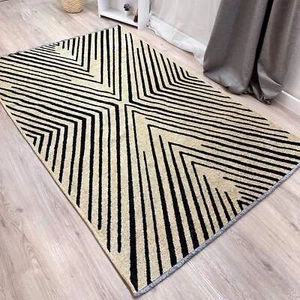 Alfa Rich Geometric Beige Black Washable Area Rugs for Living Room Bedroom - Picture 1 of 57