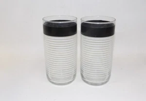 Libbey MCM Black Band White Stipes Vintage Hi Ball Cocktail Glasses - Set 2 - Picture 1 of 2