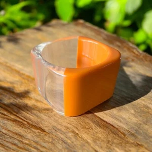 Lucite Bangle 1980's Original Wide Orange & Clear Square Chunky Square - Picture 1 of 7