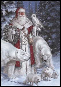 Greeting Card - Bear Fox Owl Rabbit Santa - Liz Goodrick Dillon -Christmas CL017 - Foto 1 di 2