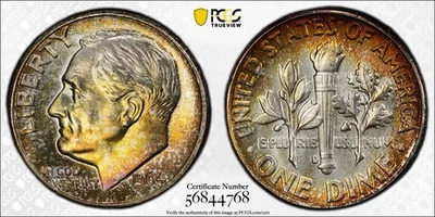 1964-D Roosevelt Dime, PCGS MS66, Rainbow Toned! - Image 1 of 4
